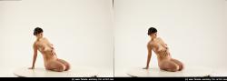Nude Woman White Sitting poses - ALL Pregnant long brown Sitting poses - on knees 3D Stereoscopic poses Pinup